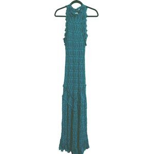 Free People x Nightcap Lace Maxi Dress Teal Sleeveless Sheer Size XS